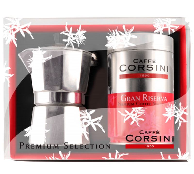 Caff&egrave; Corsini Box : 1 x 250g box of Gran Riserva ground coffee + 1 moka pot image number 0