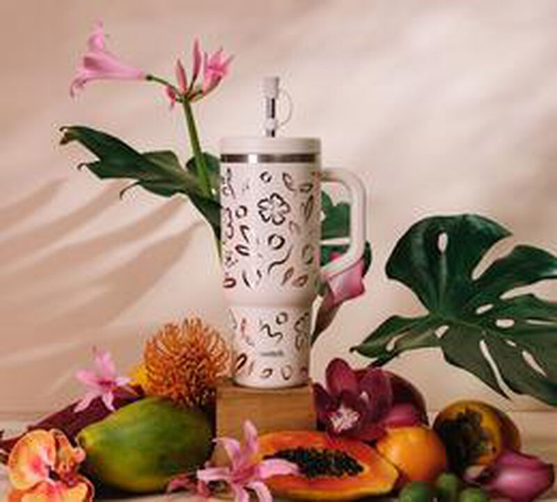 Gourde isotherme avec paille Travel cup Moani sable - 90 cl - QWETCH image number 1