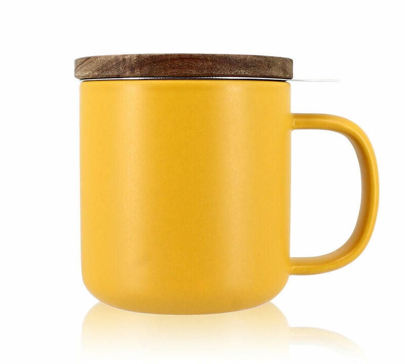 Tisani&egrave;re en gr&egrave;s jaune 300 ml avec couvercle en bois acacia OGO Living image number 0