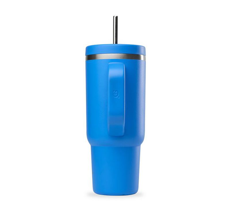 Gourde isotherme avec paille Travel cup bleu azur - 90 cl - QWETCH image number 2