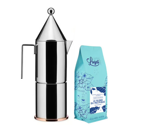 Alessi La Conica Moka Coffee Maker 300ml designed by Aldo Rossi - 6 cups + Free Coffee
