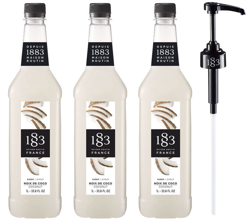 Sirop Noix de Coco - Bouteille plastique - 3 x 1L + Pompe doseuse 1883 ROUTIN image number 0