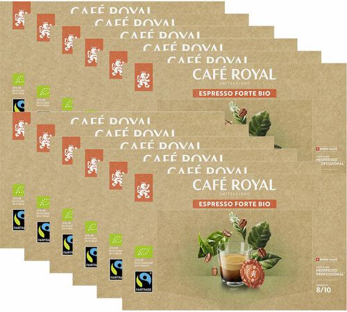 600 Dosettes compatibles Nespresso* pro Espresso Forte Bio - Fairtrade - CAFE ROYAL Office Pads