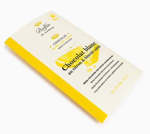 Tablette Chocolat blanc citron et biscuits sabl&eacute;s - 70 g - DOLFIN image number 1