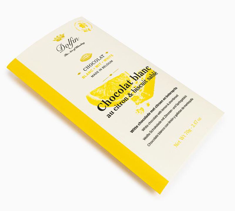 Tablette Chocolat blanc citron et biscuits sabl&eacute;s - 70 g - DOLFIN image number 1