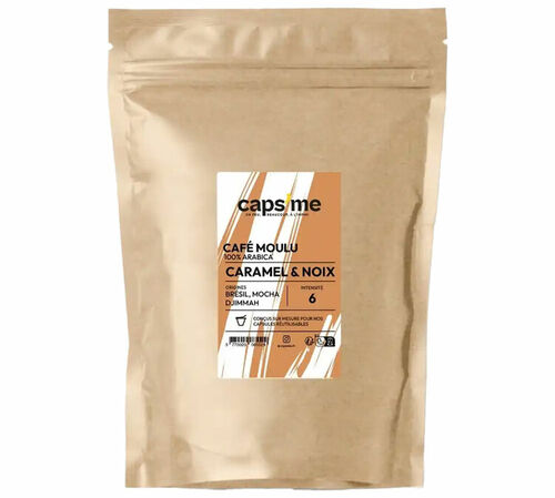 200 g - Caf&eacute; moulu - Aromatis&eacute; Caramel et noix - CAPS ME