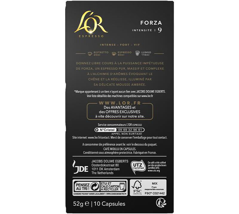 100 Nespresso* Original Compatible Capsules Espresso Forza &ndash; L'OR ESPRESSO image number 2