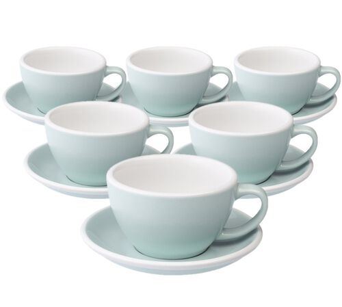 6 Tasses Caf&eacute; Latte et sous-tasses Egg 30cl River Blue - Loveramics