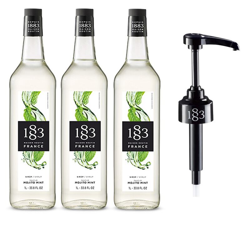 Lot de 3 Sirops Mojito Mint (Sans Alcool) - Bouteille Plastique - 3x1L + Pompe doseuse - 1883 ROUTIN image number 0