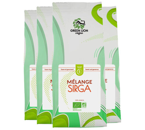 4 x 250 g - Caf&eacute; en grain - Le M&eacute;lange Sirga 100% Arabica Bio - GREEN LION COFFEE