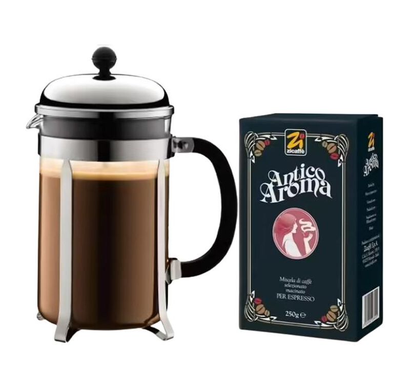 Pack cafeti&egrave;re &agrave; piston 1.5L Chambord Bodum + 250gr Caf&eacute; moulu Antico Aroma de  Zicaff&egrave; image number 0