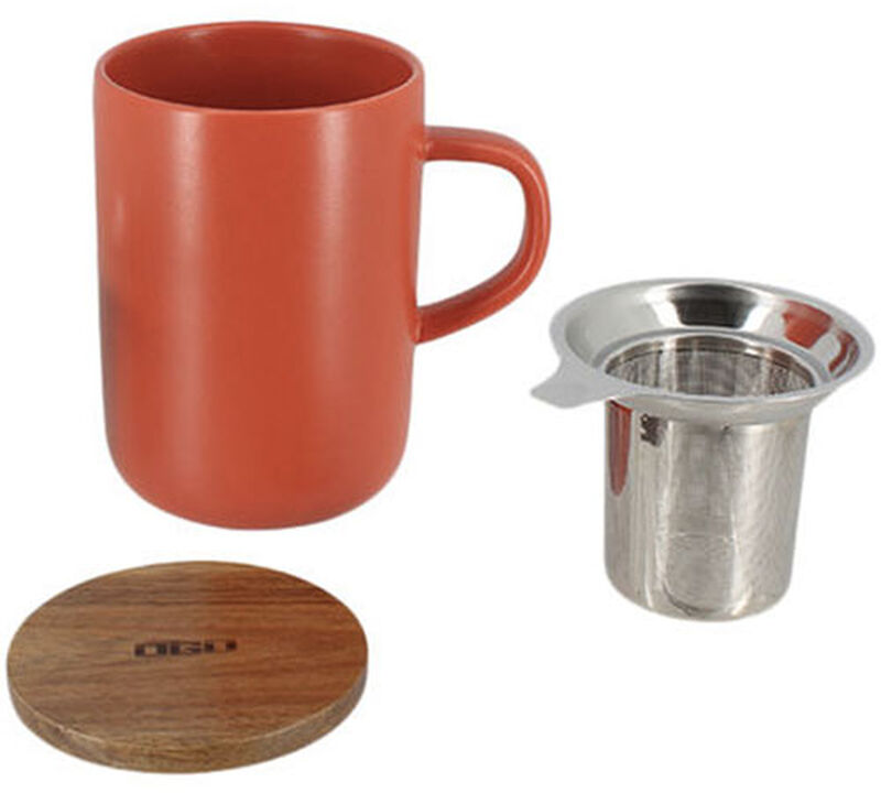 Ogo Living Juliet Stoneware Mug Acacia Lid with Strainer Paprika - 50cl image number 3