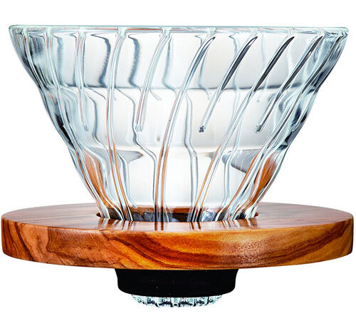Hario V60 4-cup Coffee Dripper VDG-02 - clear/olive wood