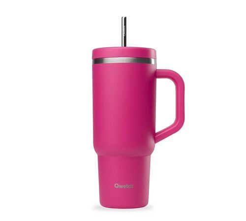 Gourde isotherme avec paille Travel cup magenta - 90 cl - QWETCH