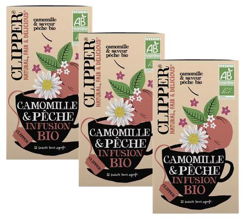 Pack Infusion Camomille P&ecirc;che Bio - 3 x 20 sachets - CLIPPER