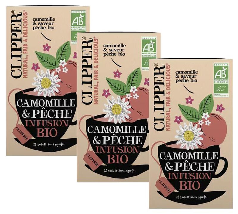 Pack Infusion Camomille P&ecirc;che Bio - 3 x 20 sachets - CLIPPER image number 0