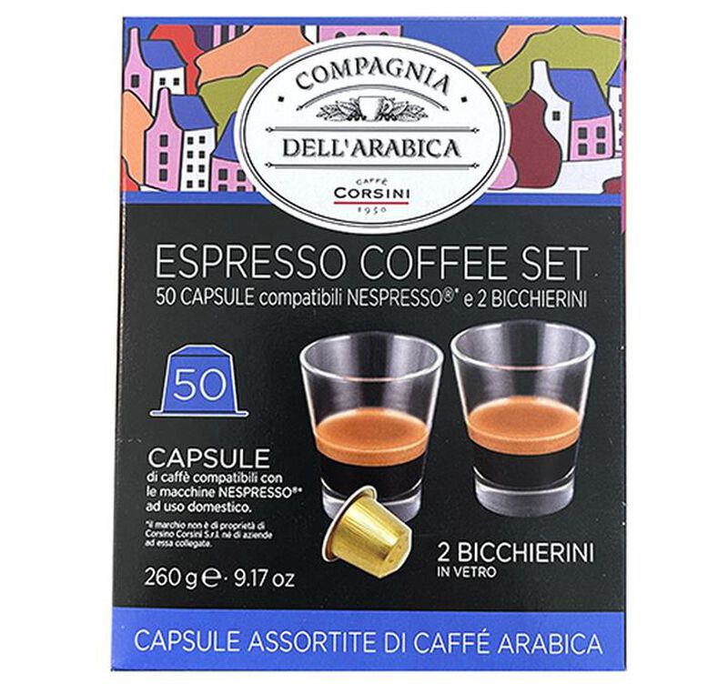 50 capsules compatibles Nespresso* Original + 2 verres espresso - CORSINI image number 5