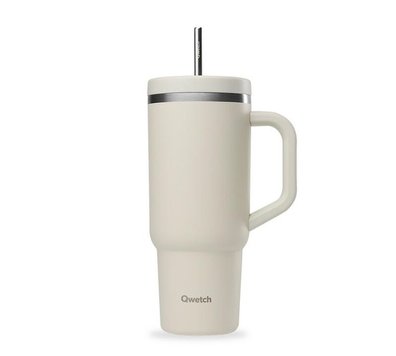 Gourde isotherme avec paille Travel cup sable - 90 cl - QWETCH image number 0