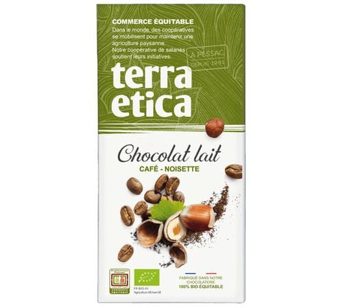 Tablette Chocolat au Lait Caf&eacute; Noisette Bio - 100 g - TERRA ETICA