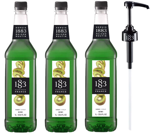 Lot sirop Kiwi - Bouteille Plastique - 3 x 1L + Pompe doseuse - 1883 ROUTIN