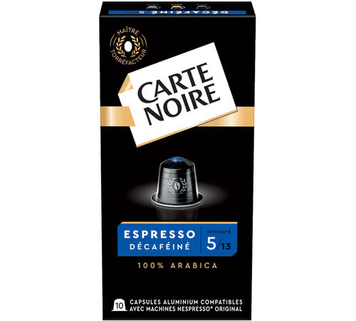 10 capsules compatibles Nespresso* Original Espresso D&eacute;caf&eacute;in&eacute; - CARTE NOIRE