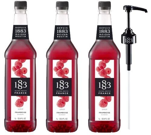 Sirop Framboise - Bouteille plastique - 3 x 1L + Pompe doseuse 1883 ROUTIN