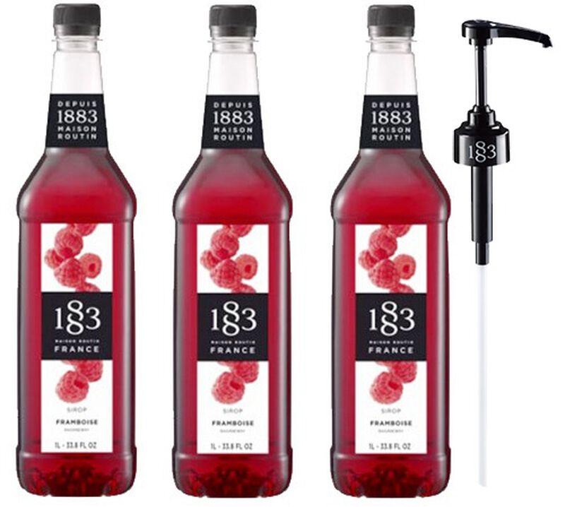 Sirop Framboise - Bouteille plastique - 3 x 1L + Pompe doseuse 1883 ROUTIN image number 0