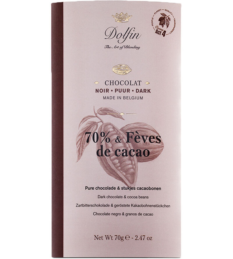 Tablette Chocolat Noir 70% &Eacute;clats F&egrave;ves de Cacao - 70g - DOLFIN image number 0