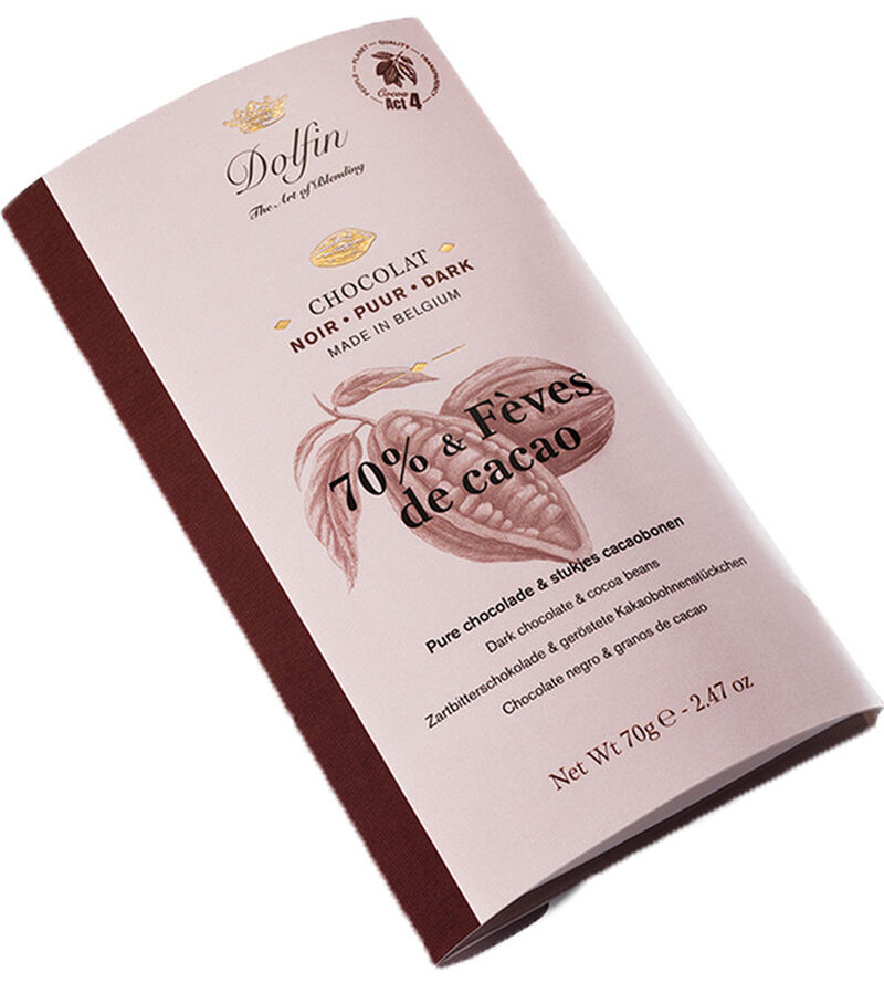 Tablette Chocolat Noir 70% &Eacute;clats F&egrave;ves de Cacao - 70g - DOLFIN image number 1