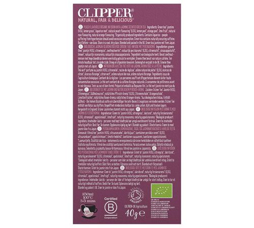 Infusion Th&eacute; Vert Jasmin, P&ecirc;che "Balade &agrave; Tokyo" Bio - 20 sachets - CLIPPER image number 1