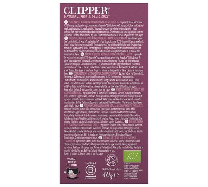 Infusion Th&eacute; Vert Jasmin, P&ecirc;che "Balade &agrave; Tokyo" Bio - 20 sachets - CLIPPER image number 1