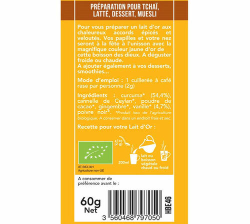 Aromandise Organic Golden Latte Turmeric & Vanilla - 60g image number 1