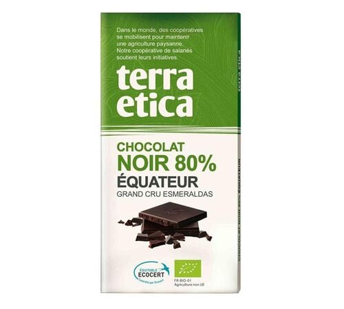 Tablette Chocolat Noir 80% Equateur Bio - 100 g - TERRA ETICA