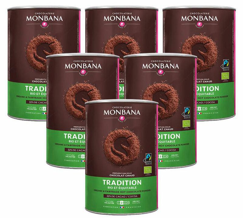 Lot 6 Bo&icirc;tes Chocolat Poudre Tradition Bio & Equitable - Vrac 6 x 1 kg - MONBANA image number 0