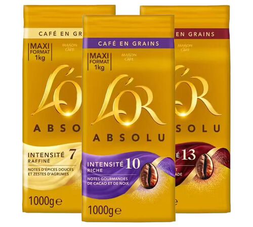 L'Or Coffee Beans Absolu Intensity 7, 10 and 13 Discovery Pack - 3kg