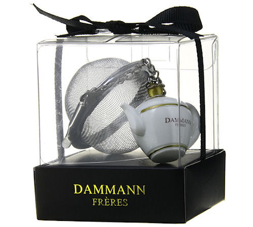 Dammann Fr&egrave;res tea ball infuser with miniature teapot