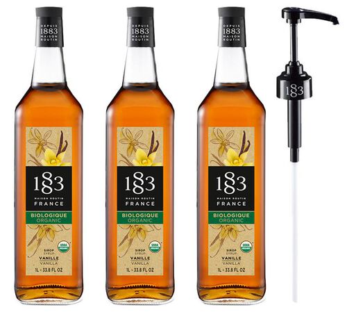 Sirop 1883 Routin Vanille Bio - Bouteille en verre - 3X1L + pompe doseuse 1883 ROUTIN