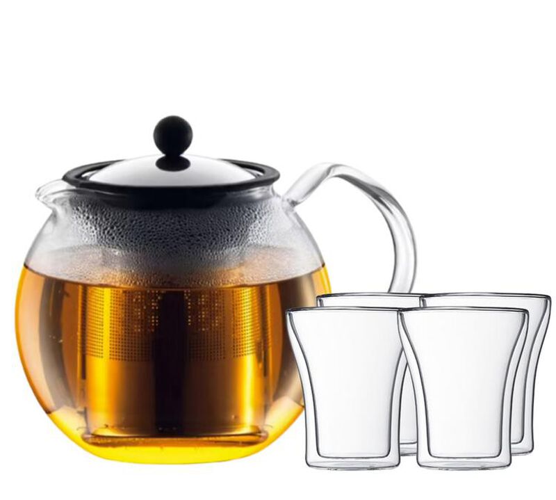 Th&eacute;i&egrave;re &agrave; piston verre et inox 1L BODUM Assam + 4 verres 20 cl image number 0