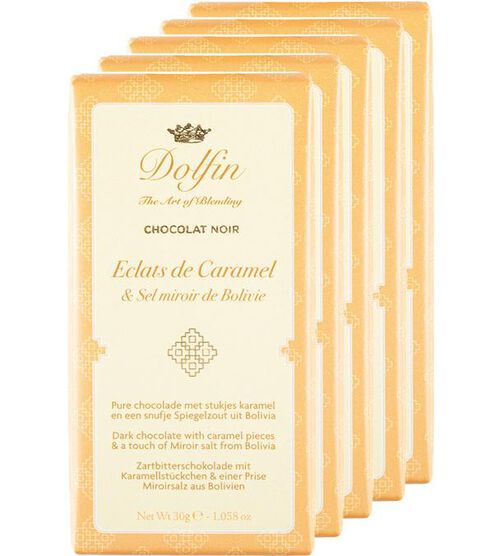 Lot 5 Tablettes Chocolat Noir aux &Eacute;clats de Caramel Sel Miroir de Bolivie - 5 x 30 g - DOLFIN
