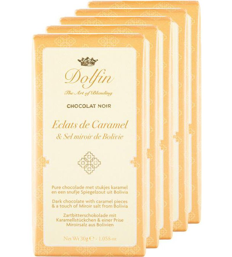Lot 5 Tablettes Chocolat Noir aux &Eacute;clats de Caramel Sel Miroir de Bolivie - 5 x 30 g - DOLFIN image number 0