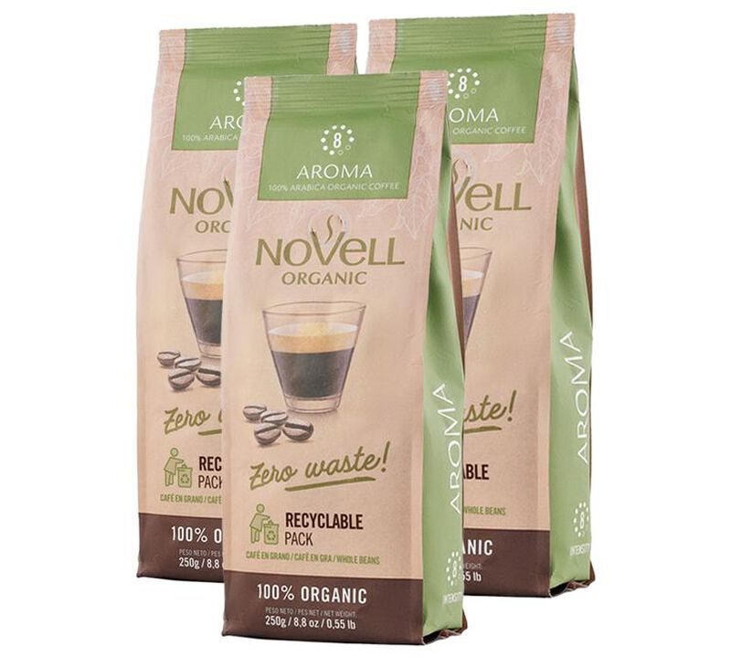 Novell Coffee Beans Organic Pi&ugrave; Aroma - 3 x 250g image number 0