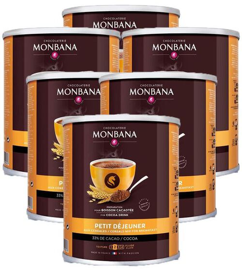 Monbana Petit D&eacute;jeuner Hot Chocolate Powder with Cereals - 6 x 500g