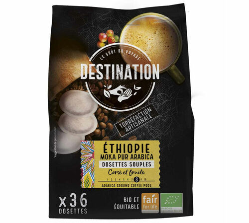 Senseo-Compatible Pods 100% Organic Coffee Moka Ethiopia Destination x 36