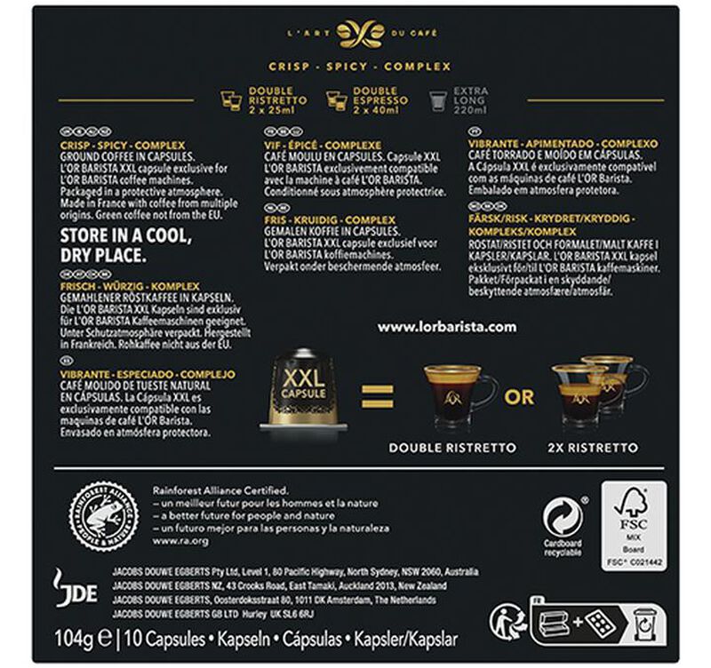 L'Or Barista Double Ristretto x 10 XXL coffee pods image number 1