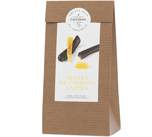 Sachet Zestes de Citrons Napp&eacute;s de Chocolat Noir - 125 g - CAF&Eacute; TASSE