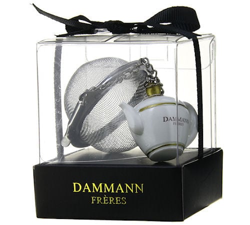 Dammann Fr&egrave;res tea ball infuser with miniature teapot