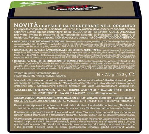 16 Capsules compostables compatibles A Modo Mio Lavazza Oro - CAFFE VERGNANO image number 1