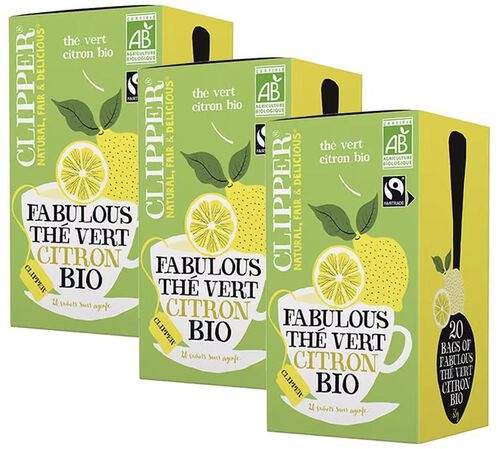 Pack Th&eacute; Vert Citron Fabulous Bio & Equitable - 3 x 20 sachets - CLIPPER