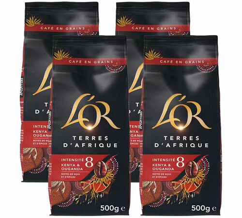 4 x 500 g - Caf&eacute; en grain - Terres d'Afrique - L'OR
