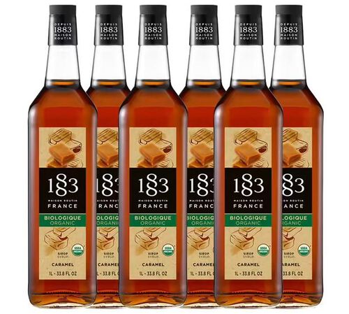 Lot de 6 sirops 1L Caramel Bio - Bouteille Verre - 1883 ROUTIN